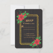 Weihnachts-Schwarz-Poinsettia-Gold-Rahmen Hochzeit RSVP Karte (Vorderseite)