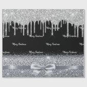 Weihnachts-Schwarz-Silber-Glitzer-Tropfen funkeln Geschenkpapier (Flach)