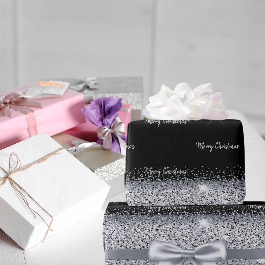 Weihnachts-Schwarz-Silber-Glitzer-Tropfen funkeln Geschenkpapier