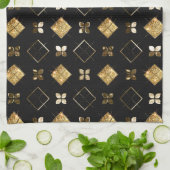 Weihnachts-Schwarz und Gold Metal Weihnachten Geom Geschirrtuch (Gefaltet)