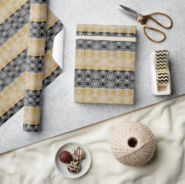 Weihnachts-Schwarz und Gold-Schneeflocke Geschenkpapier