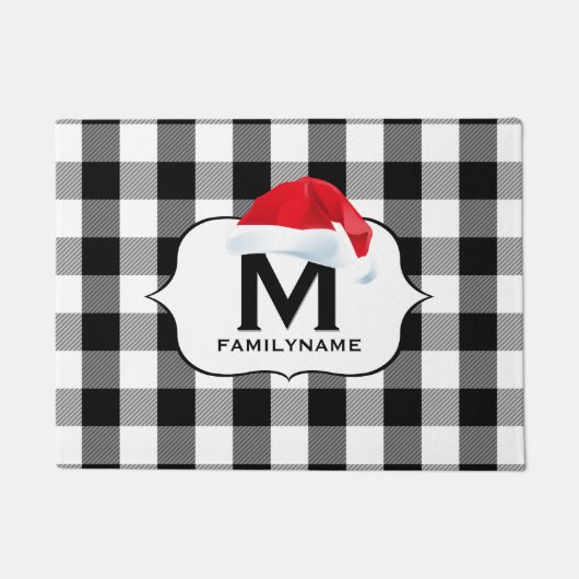 Weihnachts Schwarz-weiß Buffalo Karo Monogram Fußmatte (Vorderseite)