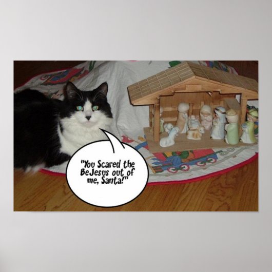 Weihnachts-Schwarz-Weiß-Katze Poster (Vorne)