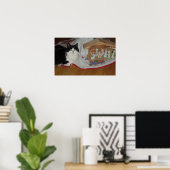 Weihnachts-Schwarz-Weiß-Katze Poster (Heimbüro)