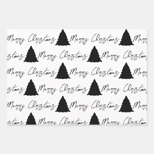 Weihnachts-Schwarz-Weiß-Muster Geschenkpapier Set (Vorderseite 3)