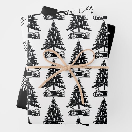 Weihnachts-Schwarz-Weiß-Muster Geschenkpapier Set (Beispiel)