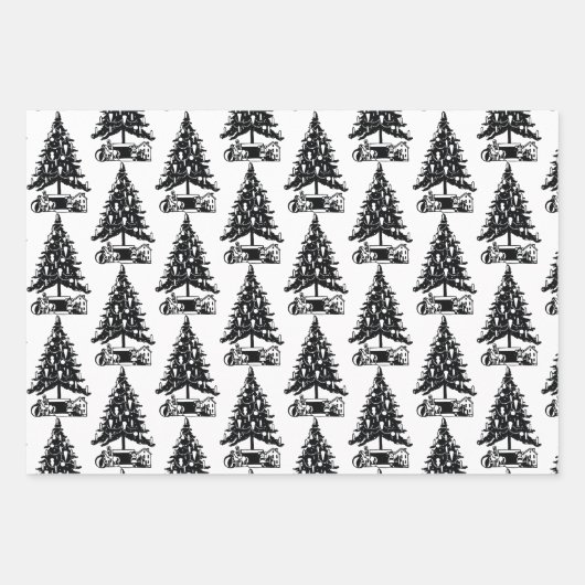 Weihnachts-Schwarz-Weiß-Muster Geschenkpapier Set (Vorderseite)