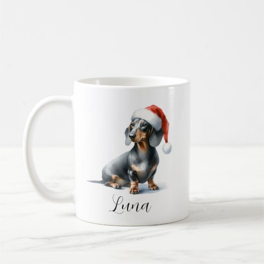 Weihnachts Schwarze Dackel Hund Hat Kaffee Tasse (Links)