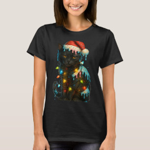 Weihnachts-Schwarze-Katze-Eis-Drip-Santa-Hut Niedl T-Shirt
