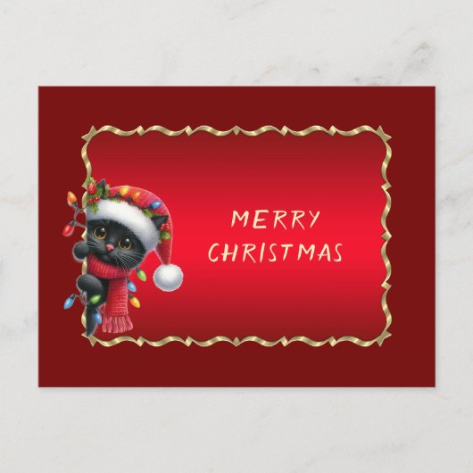 Weihnachts-Schwarze-Katze-Feiertag Postkarte (Vorderseite)