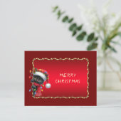Weihnachts-Schwarze-Katze-Feiertag Postkarte (Stehend Vorderseite)