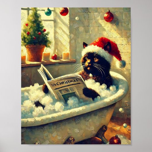 Weihnachts-Schwarze Katze in der Badewanne Poster (Vorne)