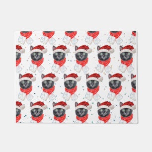 Weihnachts-Schwarze Katze mit rotem Scarf Fußmatte