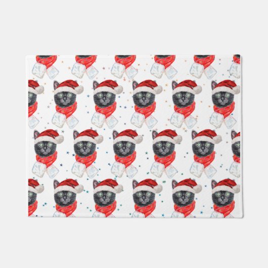 Weihnachts-Schwarze Katze mit rotem Scarf Fußmatte (Vorderseite)