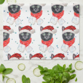 Weihnachts-Schwarze Katze mit rotem Scarf Geschirrtuch (Gefaltet)