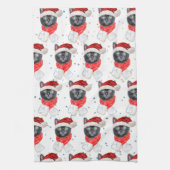 Weihnachts-Schwarze Katze mit rotem Scarf Geschirrtuch (Vertikal)