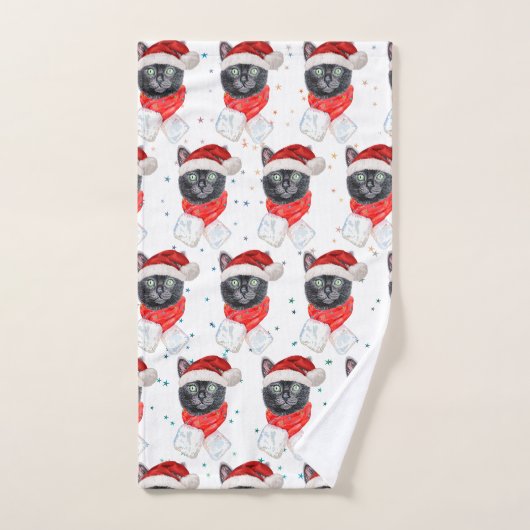 Weihnachts-Schwarze Katze mit rotem Scarf Handtuch (Handtuch)
