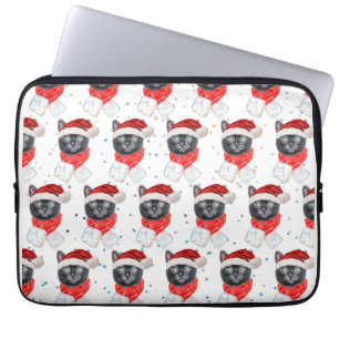 Weihnachts-Schwarze Katze mit rotem Schal Laptopschutzhülle