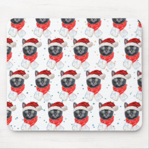 Weihnachts-Schwarze Katze mit rotem Schal Mousepad