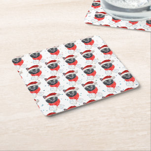 Weihnachts-Schwarze Katze mit rotem Schal Rechteckiger Pappuntersetzer