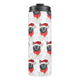 Weihnachts-Schwarze Katze mit rotem Schal Thermosbecher