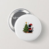 Weihnachts-Schwarze-Katze-Santa-Hut-Baum-Maus Button (Vorne & Hinten)