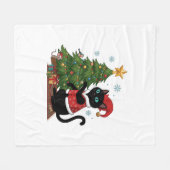 Weihnachts-Schwarze-Katze-Santa-Hut-Baum-Maus Fleecedecke (Vorderseite (Horizontal))