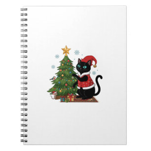 Weihnachts-Schwarze-Katze-Santa-Hut-Baum-Maus Notizblock