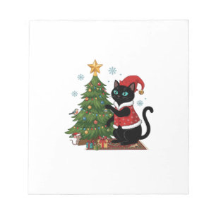 Weihnachts-Schwarze-Katze-Santa-Hut-Baum-Maus Notizblock