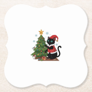 Weihnachts-Schwarze-Katze-Santa-Hut-Baum-Maus Untersetzer