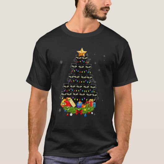 Weihnachts Schwarze Katze Tree Pajama für Männer F T-Shirt (Vorderseite)