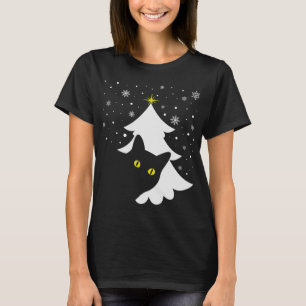 Weihnachts Schwarze Katze Weihnachtsbaum Schnee un T-Shirt