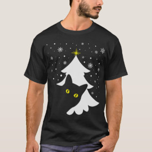 Weihnachts Schwarze Katze Weihnachtsbaum Schnee un T-Shirt
