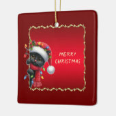 Weihnachts Schwarze Katze Weihnachtsfeiertage Orna Keramikornament (Links)