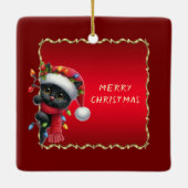Weihnachts Schwarze Katze Weihnachtsfeiertage Orna Keramikornament (Rückseite)