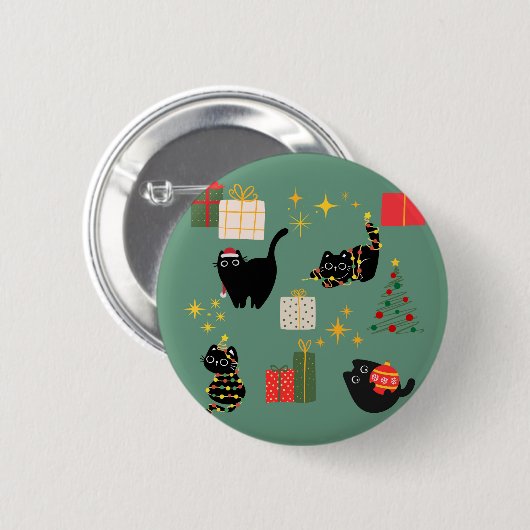 Weihnachts-Schwarze Katzen Button (Vorne & Hinten)