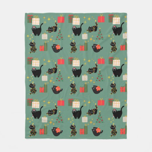 Weihnachts-Schwarze Katzen Fleecedecke (Vorderseite)