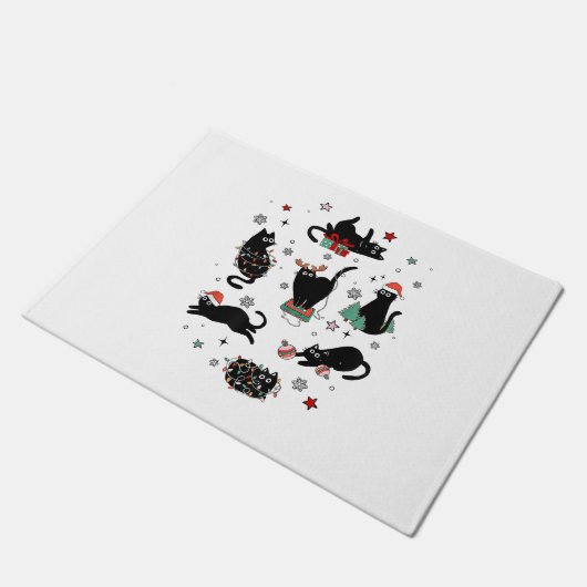 Weihnachts-Schwarze Katzen Fußmatte (Schrägansicht)