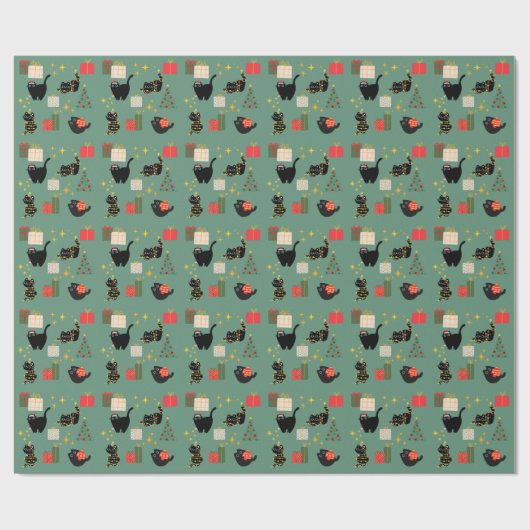 Weihnachts-Schwarze Katzen Geschenkpapier (Flach)