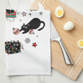 Weihnachts-Schwarze Katzen Geschirrtuch (Viertel Falte)