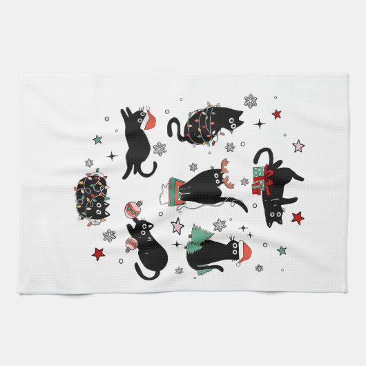 Weihnachts-Schwarze Katzen Geschirrtuch (Horizontal)