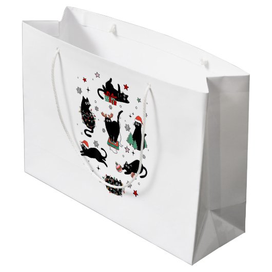 Weihnachts-Schwarze Katzen Große Geschenktüte (Rückseite Schrägansicht)
