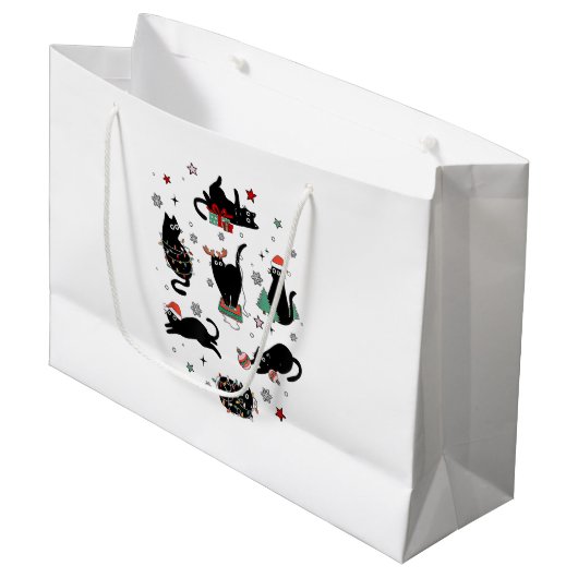 Weihnachts-Schwarze Katzen Große Geschenktüte (Vorderseite Schrägansicht)