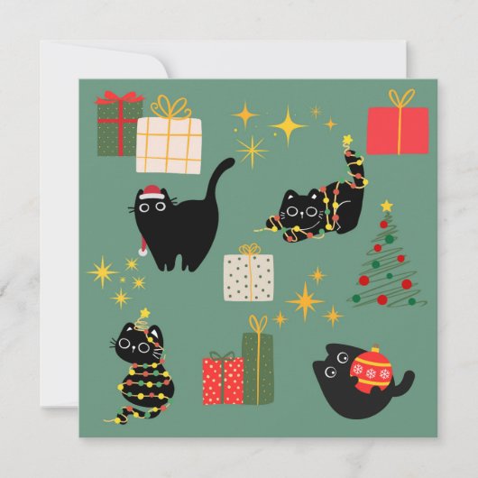 Weihnachts-Schwarze Katzen Karte (Vorderseite)