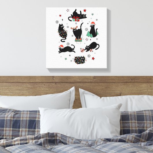 Weihnachts-Schwarze Katzen Leinwanddruck (Insitu (Schlafzimmer))