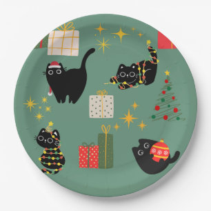 Weihnachts-Schwarze Katzen Pappteller