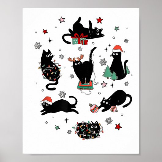 Weihnachts-Schwarze Katzen Poster (Vorne)