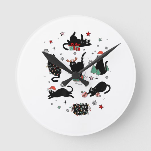 Weihnachts-Schwarze Katzen Runde Wanduhr (Vorderseite)