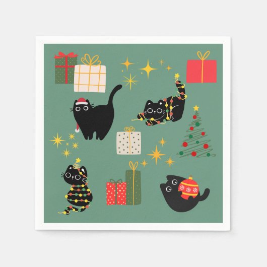 Weihnachts-Schwarze Katzen Serviette (Vorderseite)