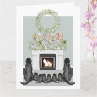 Weihnachts-Schwarze Labrador-Familie Feuerplatz Sz
